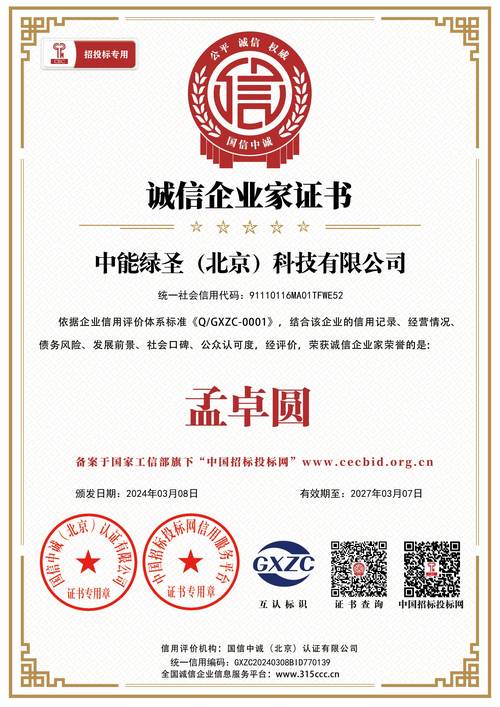 诚信企业家证书